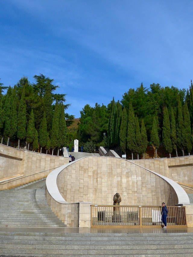 Stairs, trees and a clear sky